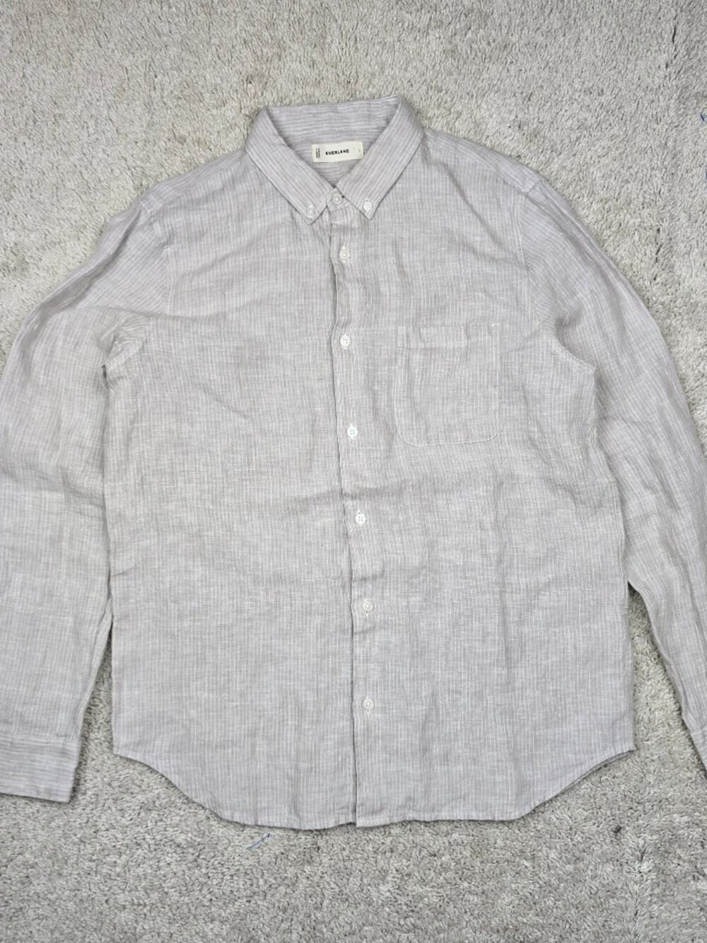 Everlane Button Down Shirt Mens Large L Grey Striped 100% European Flax Linen